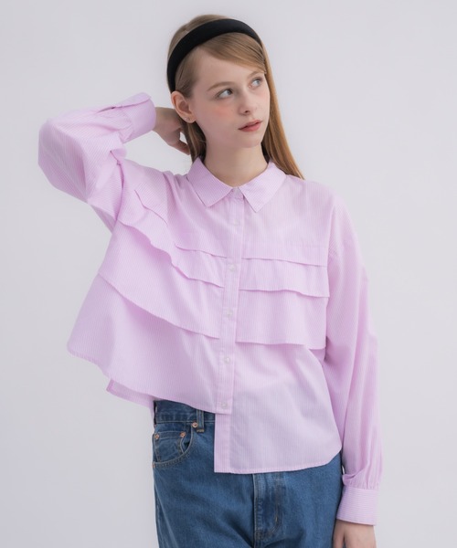 ブラウス シャツ asymmetry frill shirt/アシンメトリーフリル