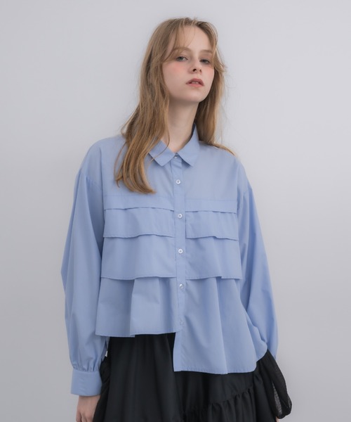ブラウス シャツ asymmetry frill shirt/アシンメトリーフリル
