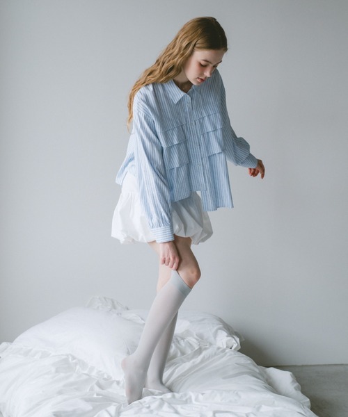 ドゥロワー　フリル アシンメトリー シャツ ブルー　ブラウス　Vネック　36 ブラウス シャツ 「 ZOZO限定 」asymmetry frill shirt/アシンメトリー