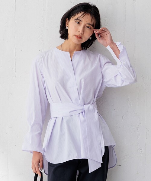 23区　スキッパーシャツ　48 23区 ブラウス シャツ CANCLINI スキッパーベルト付き