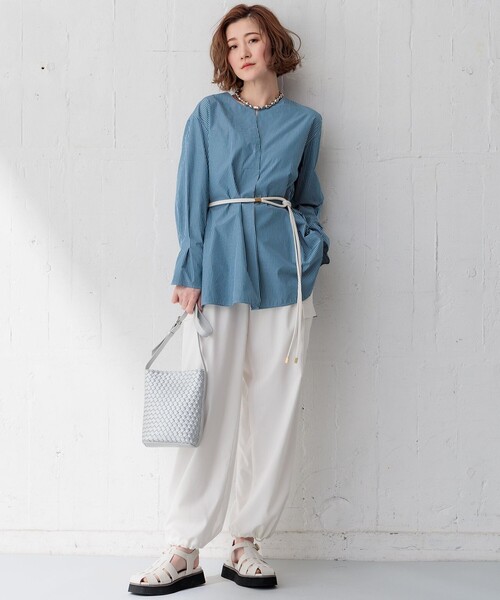 23区　スキッパーシャツ　48 23区 ブラウス シャツ CANCLINI スキッパーベルト付き