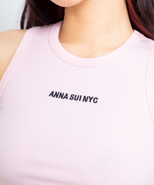 タンクトップ ノースリーブ ANNA SUI NYC ロゴリブタンクトップ