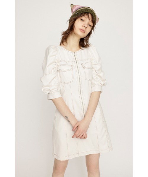GATHER SLEEVE ZIP ショートワンピース SLY ワンピース GATHER SLEEVE ZIP S/OP ギャザー スリーブ