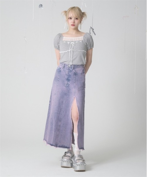 Fickle Bebe デニムスカート リペッドブリーチデニムスカート 