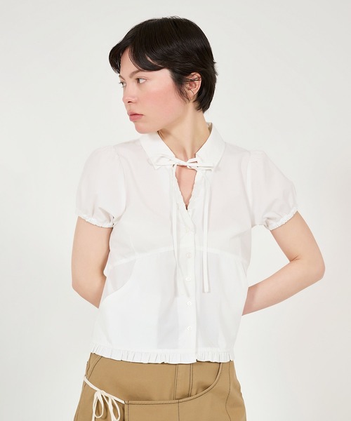 ブラウス シャツ 刺繍入り ウエストリボンブラウス TINA：JOJUN レディース TINA：JOJUN ブラウス シャツ 刺繍入り ウエストリボンブラウス