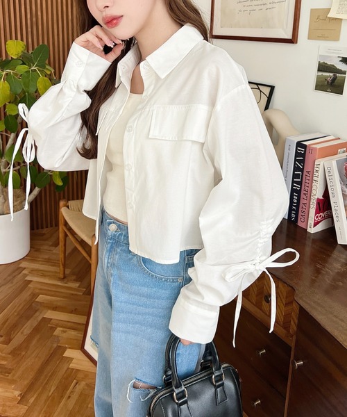 美品‼️litenドロップリボンブラウス ブラウス シャツ オックスWフラップ袖ドロストリボンシャツ