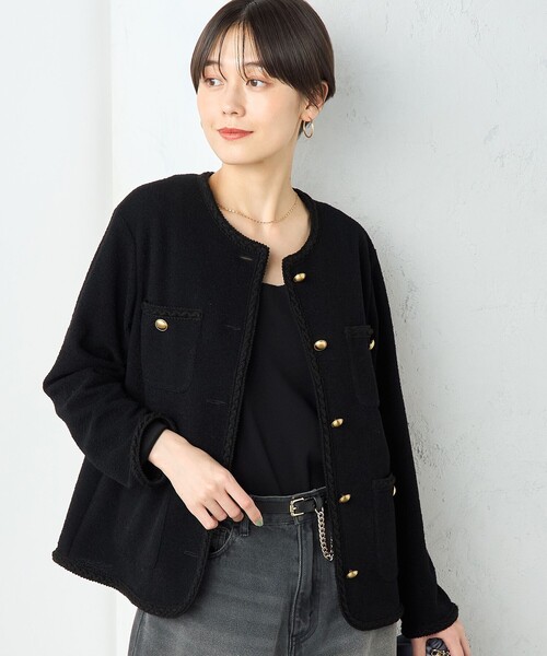 ジャケット ノーカラージャケット パイピングカーデジャケット 