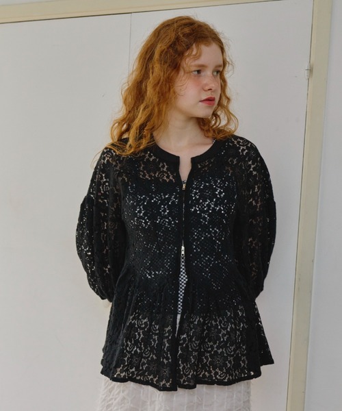 heve へイヴラッフルジャケットBL ブラウス ブラック 完売品】Heve ヘイヴ ラッフルジャケットブラウス ネイビー 美品