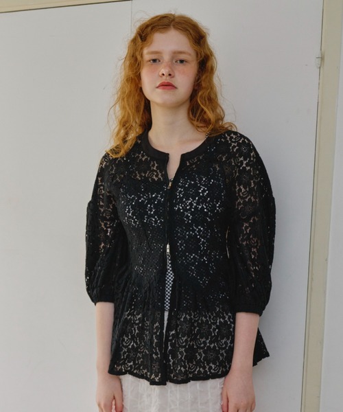 ブラウス シャツ lace peplum zip blouse/ダブルジップレース