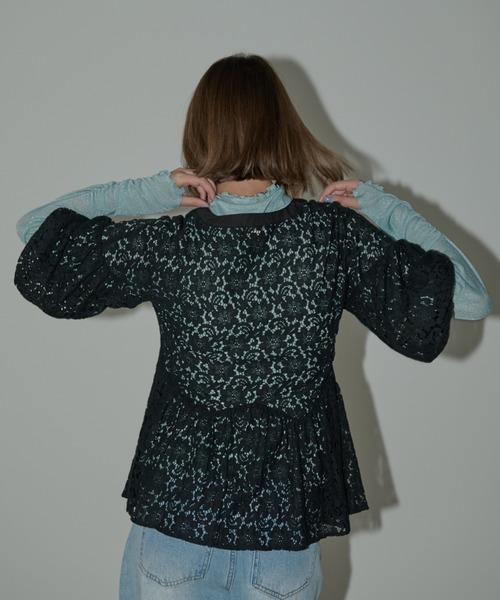 ブラウス シャツ lace peplum zip blouse/ダブルジップレースペプラム