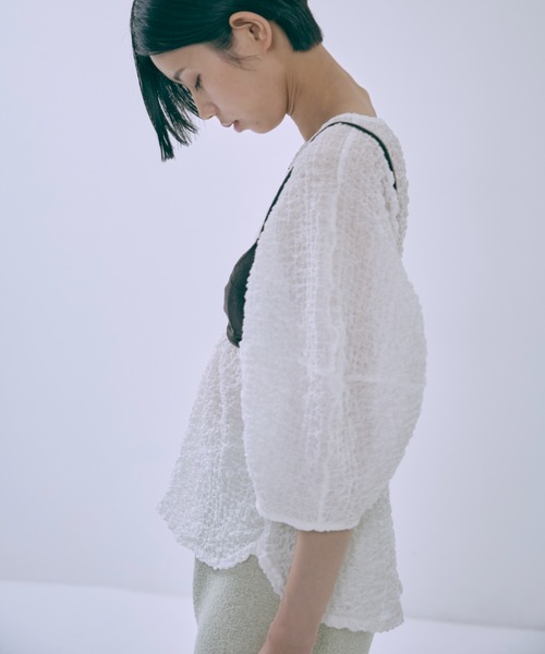 ブラウス シャツ Jacquard Puff Sleeve Top レディース