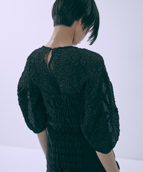 EN NEUME ブラウス シャツ 半袖 Jacquard Puff Sleeve Top レディース 
