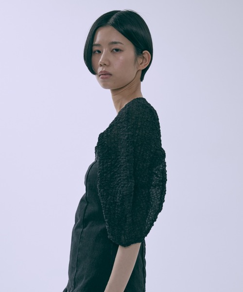 EN NEUME ブラウス シャツ 半袖 Jacquard Puff Sleeve Top レディース 