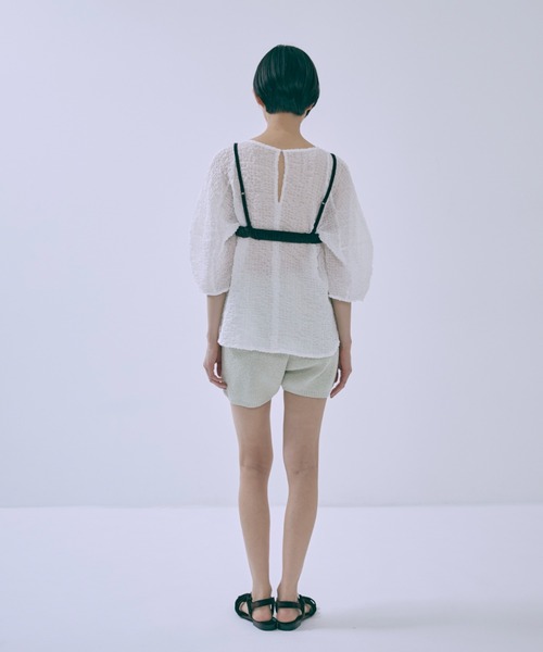 EN NEUME ブラウス シャツ 半袖 Jacquard Puff Sleeve Top レディース 