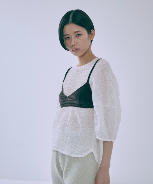 EN NEUME ブラウス シャツ 半袖 Jacquard Puff Sleeve Top レディース 