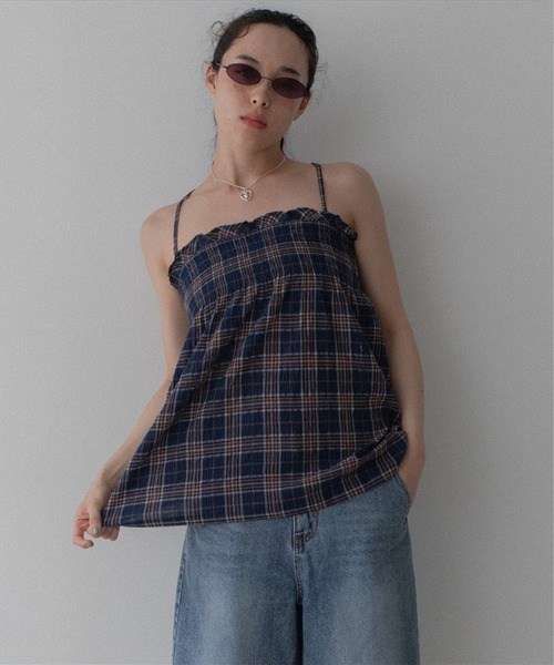 キャミソール checked cami tunic tops