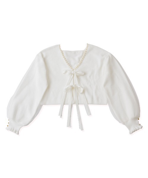 カーディガン Twin ribbon pearl カーディガン レディース