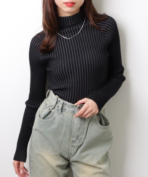 DAYRA ニット セーター ソリッドカラー タートルネック リブ ニット