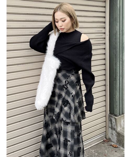 MURUA スカート フロッキーチェックロングスカート : ZOZOTOWN