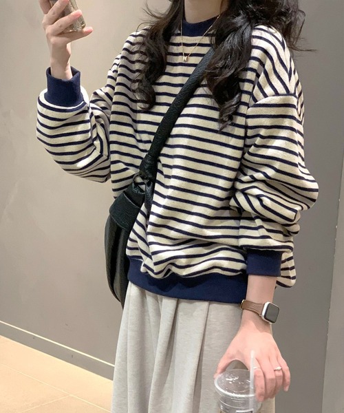 ニット セーター シルバープレート付きボーダーニット レディース