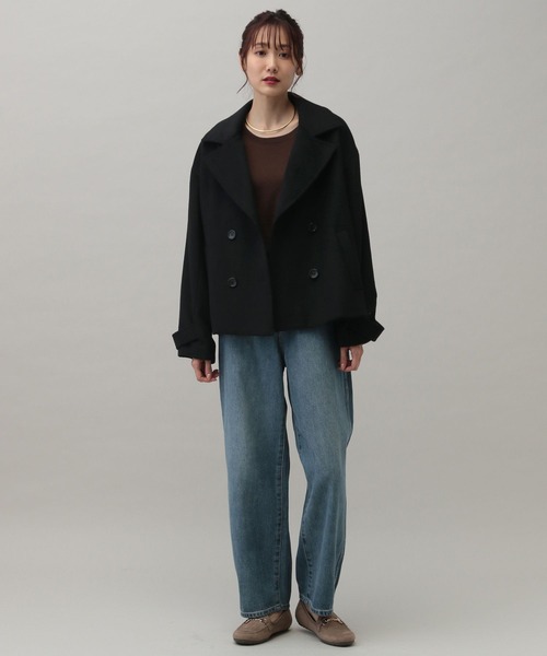 「GLOBAL WORK」 ピーコート LARGE グレー レディース_画像2