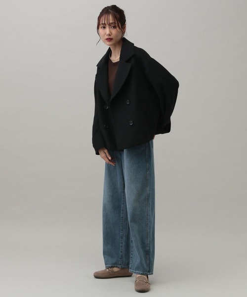 「GLOBAL WORK」 ピーコート LARGE グレー レディース_画像3