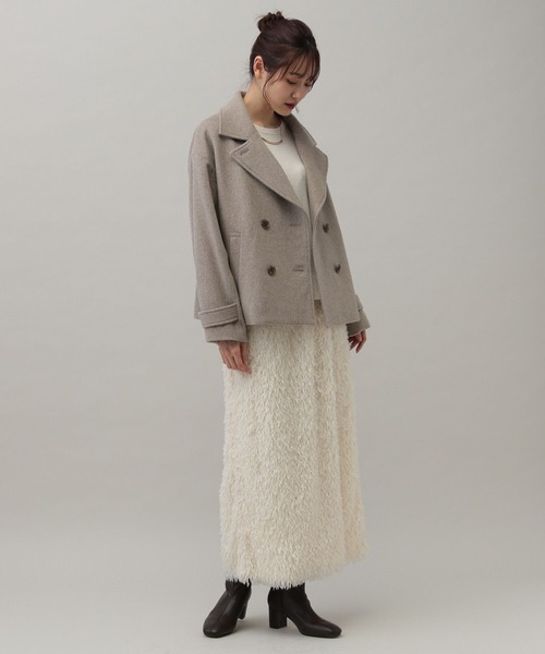 「GLOBAL WORK」 ピーコート LARGE グレー レディース_画像7