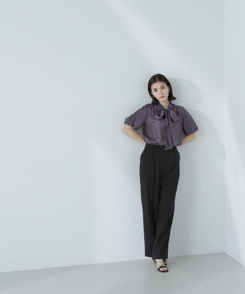 NATURAL BEAUTY BASICリネンライク ワイドストレートパンツ ツイルツータックワイドパンツ | NATURAL BEAUTY BASIC