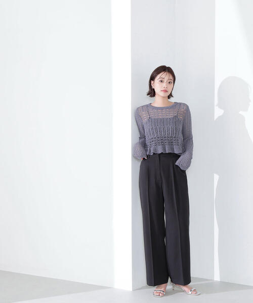 NATURAL BEAUTY BASIC パンツ リネンライクセミワイドパンツ