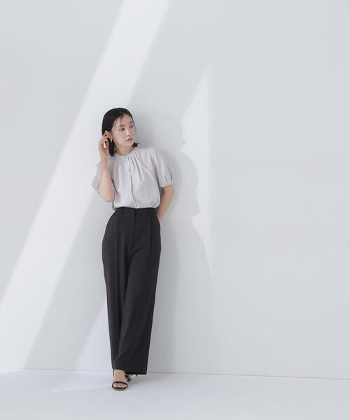 NATURAL BEAUTY BASIC パンツ リネンライクセミワイドパンツ