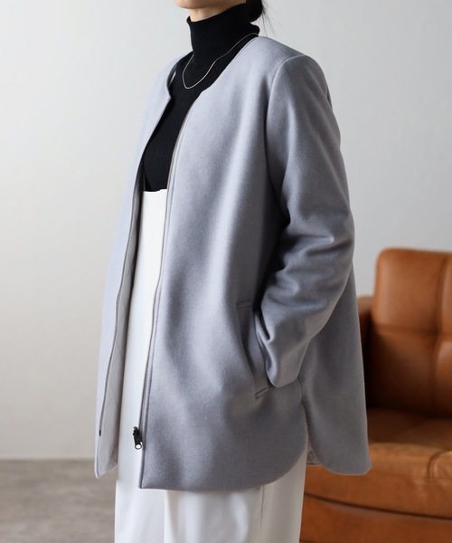 「&HALF」 ノーカラーコート L ナチュラル レディース_画像2