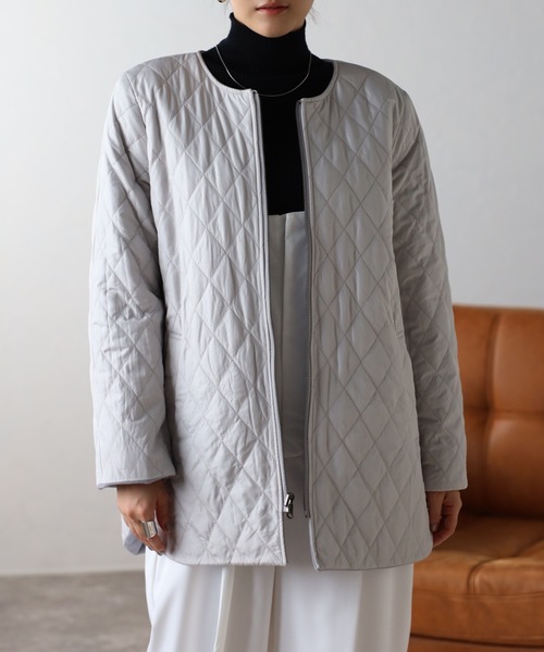 「&HALF」 ノーカラーコート L ナチュラル レディース_画像8