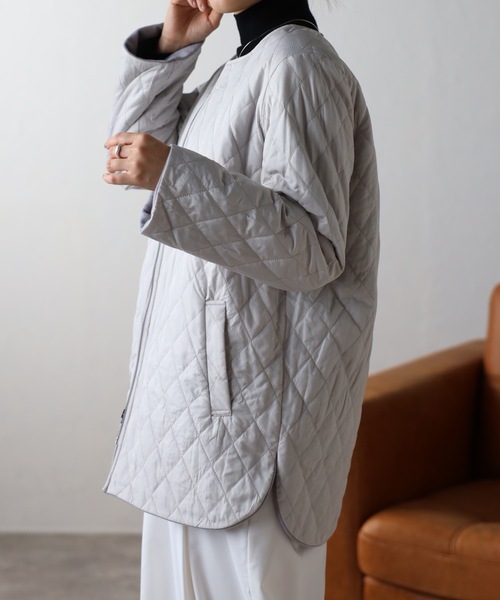 「&HALF」 ノーカラーコート L ナチュラル レディース_画像9