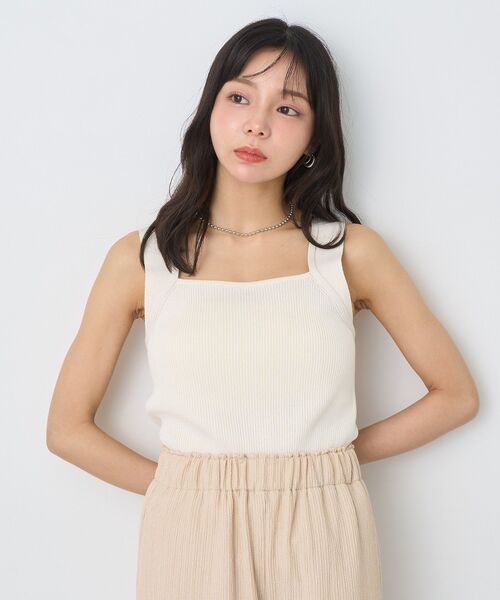 タンクトップ ノースリーブ ロゴ＆ラメ レイヤードタンクトップ（セット） レディース earth music&ecology タンクトップ ノースリーブ レイヤード