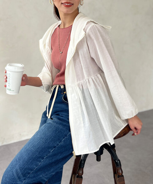 再入荷 大人 リュクス ペプラム ブルゾン Chez toi ブルゾン アウター シアーペプラムブルゾン レディース