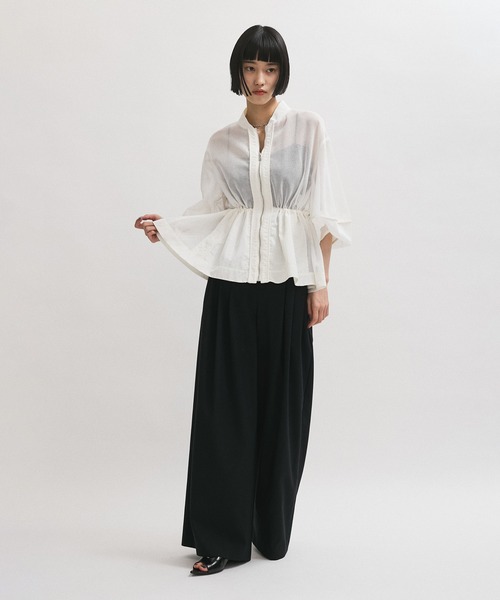 【 美品】アダムエロペ カーディガン パフスリーブ シアー ドッキング ADAM ET ROPÉ FEMME(アダム エ ロペ ファム) / ＜洗える＞シアー