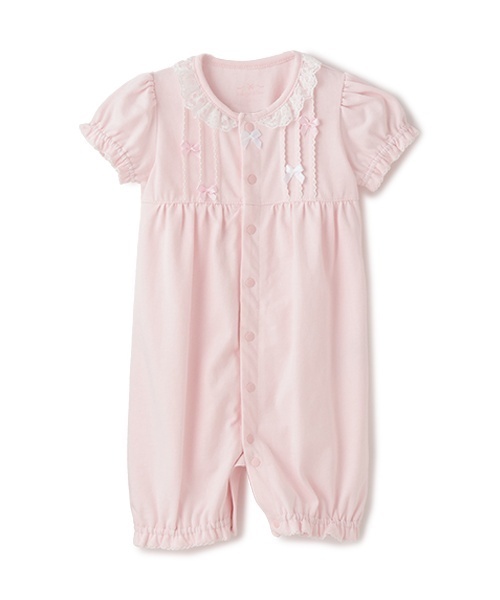 mezzo piano ピンクロンパースセット mezzo piano ベビー服 ロンパース タックリボン半袖2wayオール