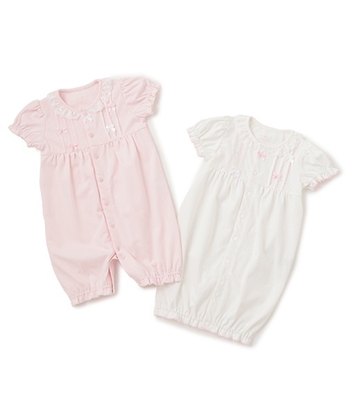 ベビー服 ロンパース タックリボン半袖2wayオールの画像