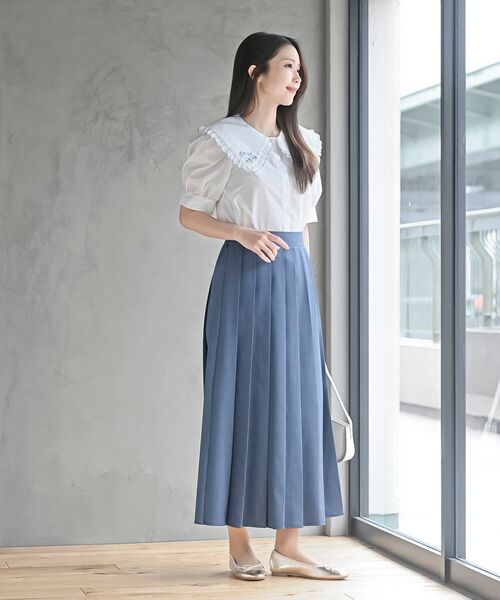 ブラウス シャツ 5分袖衿フリルブラウス レディース r・p・s ブラウス シャツ 刺繍入りフリル衿5分袖ブラウス
