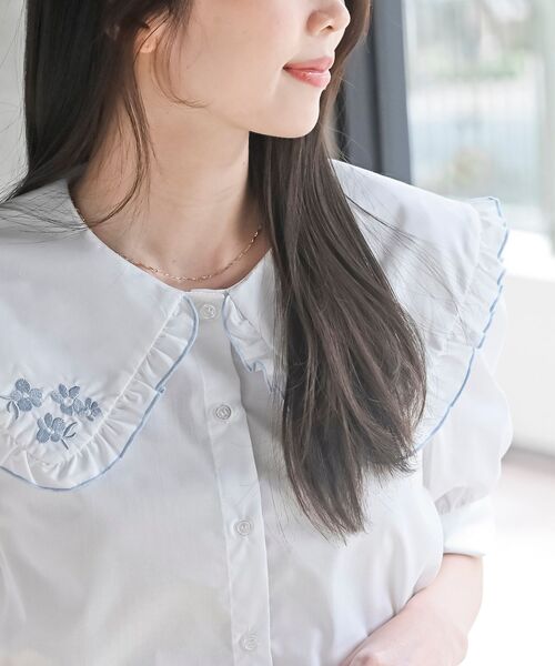 ブラウス シャツ 5分袖衿フリルブラウス レディース r・p・s ブラウス シャツ 刺繍入りフリル衿5分袖ブラウス