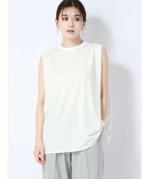 tシャツ クルーネックプルオーバー ノースリーブ ウォッシャブル 接触冷感 レーヨンポンチ レディース tシャツ クルーネックプルオーバー ノースリーブ ウォッシャブル