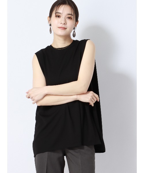 tシャツ クルーネックプルオーバー ノースリーブ ウォッシャブル 接触冷感 レーヨンポンチ レディース