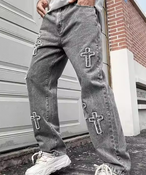 newjeans ズボン Bling Leads ジーンズ Z)「BLINGLEADS」ABM21623 クロスパッチ DENIM
