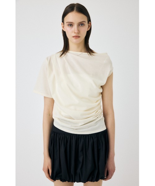エフ　efu オフショル　SHEER ONE SHOULDER TEE ホワイト MOUSSY（マウジー） tシャツ 半袖 ONE SHOULDER SHEER Tシャツ