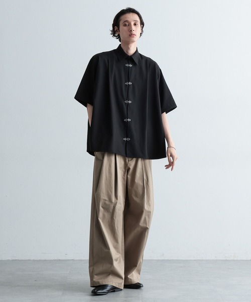 メタルボタンタックデザインシャツ ハレ HARE ブラック 黒 長袖 HARE｜メタルボタンタックデザインシャツ | Rakuten Fashion