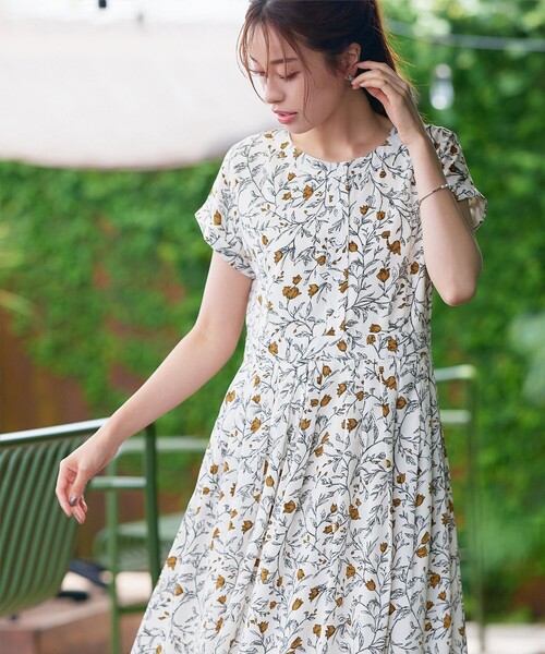 Tiaclasse シャツワンピース リーフフラワー柄ワンピース : ZOZOTOWN