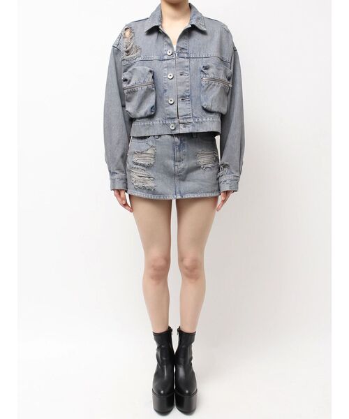 GYDA（ジェイダ） デニムジャケット gジャン ZIP POCKETダメージ