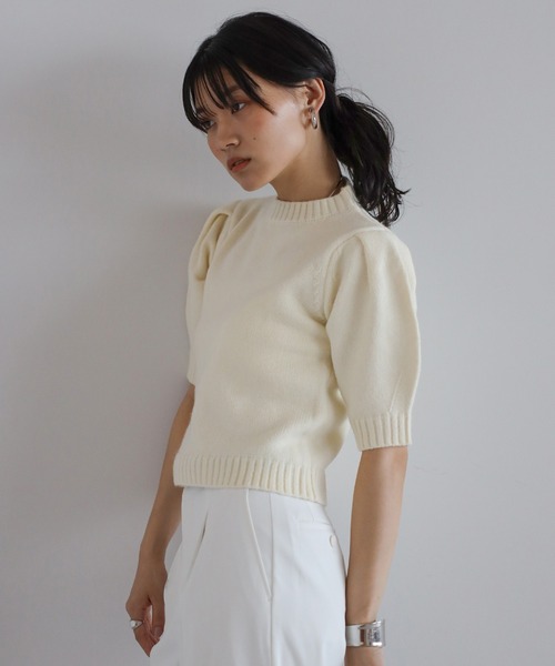ENC ニット セーター puff half sleeve back ENC plate knit / パフ