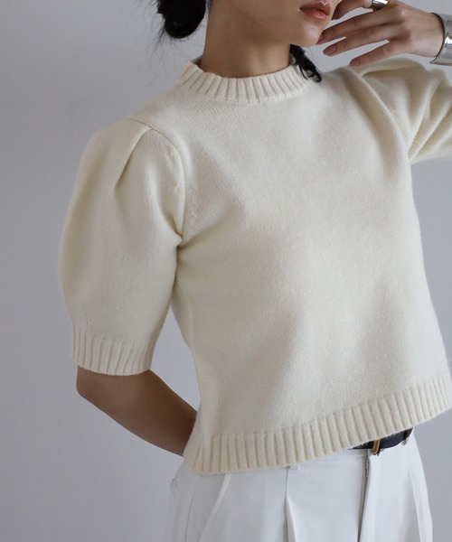ENC ニット セーター puff half sleeve back ENC plate knit / パフ