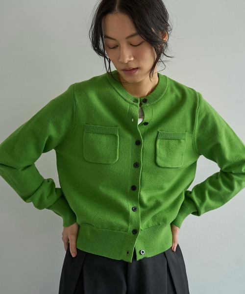 キャバン 美品 カーディガン ニット 長袖 ポケット カシミヤ混 緑 XS CABaN キャバン コットン カシミヤ カーディガン XS フォレスト